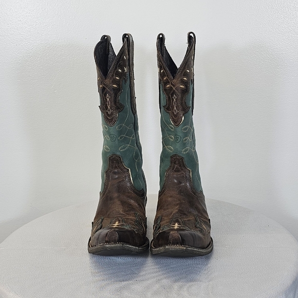 Women's Ariat Brown and Teal Western Cowboy Boots - Picture 2 of 9
